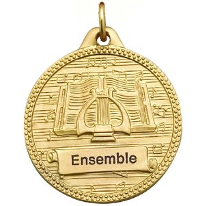 1-1/4 Inch in Diameter Die-Struck Musical Lyre Gold Medal with Imprint Options
