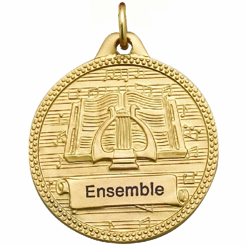 1-1/4 Inch in Diameter Die-Struck Musical Lyre Gold Medal with Imprint Options