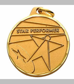 1-1/4 Inch Star Performer Medal in Gold or Silver