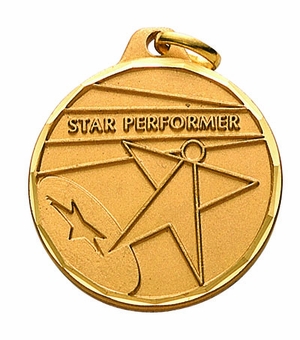 1-1/4 Inch Star Performer Medal in Gold or Silver