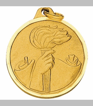 1-1/4 Inch Die-Struck Torch and Scroll Themed Medal in Gold, Silver, or Bronze