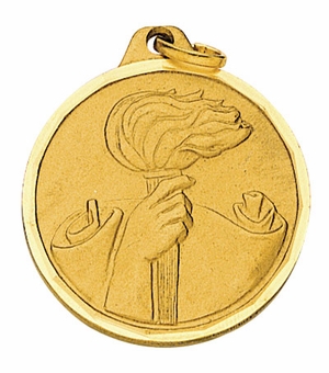 1-1/4 Inch Die-Struck Torch and Scroll Themed Medal in Gold, Silver, or Bronze
