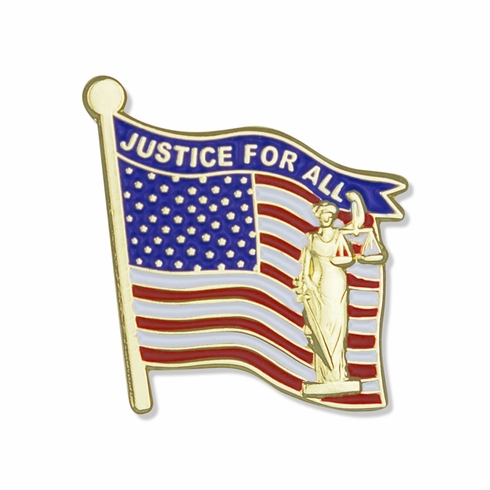 1-1/4 x 1-1/16 Inch "JUSTICE FOR ALL" AMERICAN FLAG ENAMELED LAPEL PIN