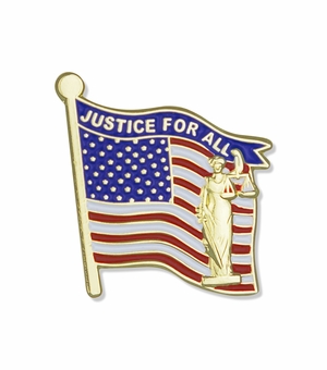 1-1/4 x 1-1/16 Inch "JUSTICE FOR ALL" AMERICAN FLAG ENAMELED LAPEL PIN