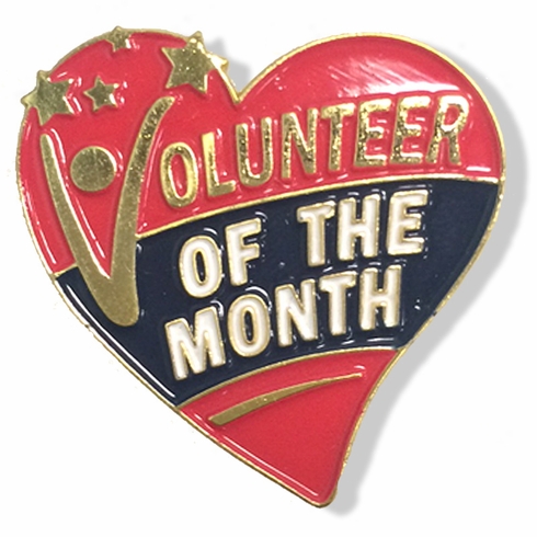 1-1/8 INCH HEIGHT VOLUNTEER OF THE MONTH HEART LEAPEL PIN
