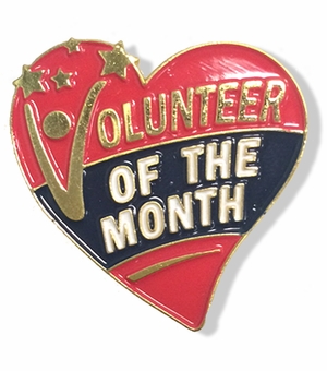 1-1/8 INCH HEIGHT VOLUNTEER OF THE MONTH HEART LEAPEL PIN