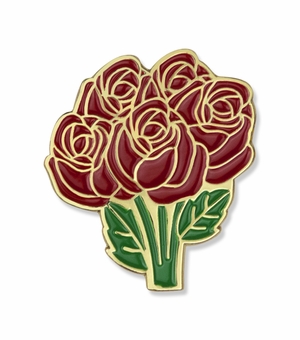 1-1/8 INCH RED ROSE FLOWER BOUQUET LAPEL PIN