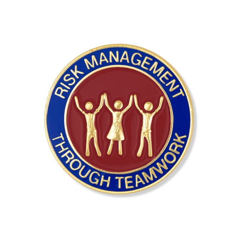 1-1/8 INCH RISK MANAGEMENT THROUGH TEAMWORK BLUE & RED ENAMELED GOLD ...