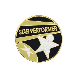 1-1/8 INCH TWO-TONE STAR PERFORMER WITH GLITTER DETAIL ENAMELED LAPEL PIN