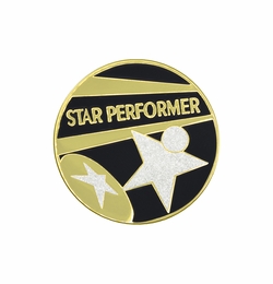 1-1/8 INCH TWO-TONE STAR PERFORMER WITH GLITTER DETAIL ENAMELED LAPEL PIN