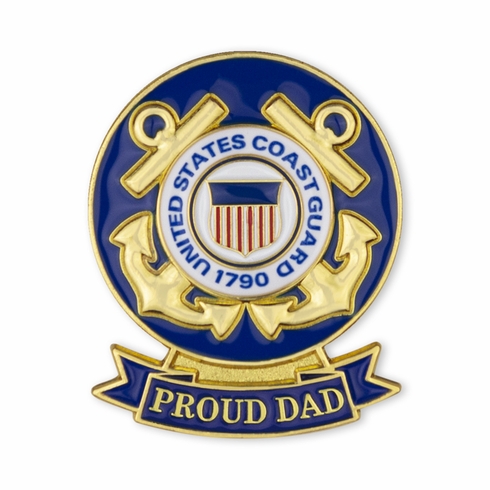 1-1/8 x 7/16 INCH U.S. COAST GUARD "PROUD DAD" LAPEL PIN