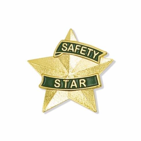 1-3/16 INCH 3D SAFETY STAR LAPEL PIN IN DELUXE BLACK VELOUR PIN BOX