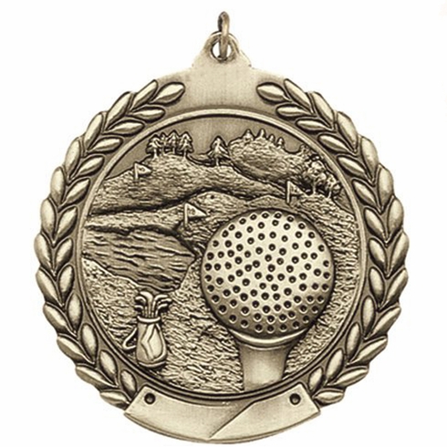 1-3/4 Inch 3D Golf Themed Medal in Brass, Silver, or Bronze with Customizable Back