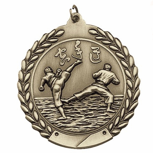 1-3/4 Inch 3D Karate Medal in Brass, Silver, or Bronze with Customizable Back