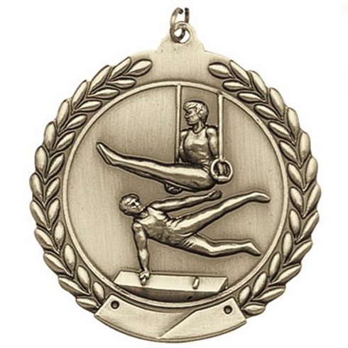 1-3/4 Inch 3D Mens Gymanstic Medal in Brass, Silver, or Bronze with Customizable Back