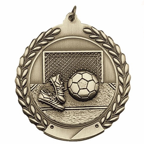 1-3/4 Inch 3D Soccer Medal in Brass, Silver, or Bronze with Customizable Back