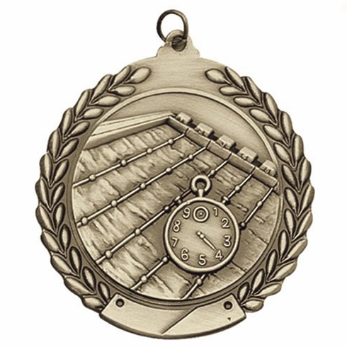 1-3/4 Inch 3D Swimming Themed Medal in Brass, Silver, or Bronze with Customizable Back
