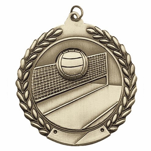 1-3/4 Inch 3D Volleyball Medal in Brass, Silver, or Bronze with Customizable Back