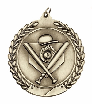 1-3/4 Inch Customizable Baseball Themed 3D Sports Medal in Brass, Silver, or Bronze