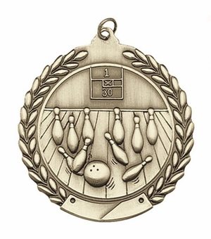 1-3/4 Inch Customizable 3D Bowling Medal in Brass, Silver, or Bronze