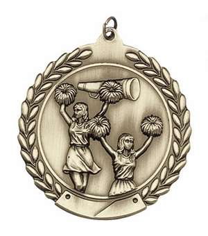 1-3/4 Inch 3D Die-Cast Cheerleading Medal in Brass, Silver, or Bronze with Customizable Back