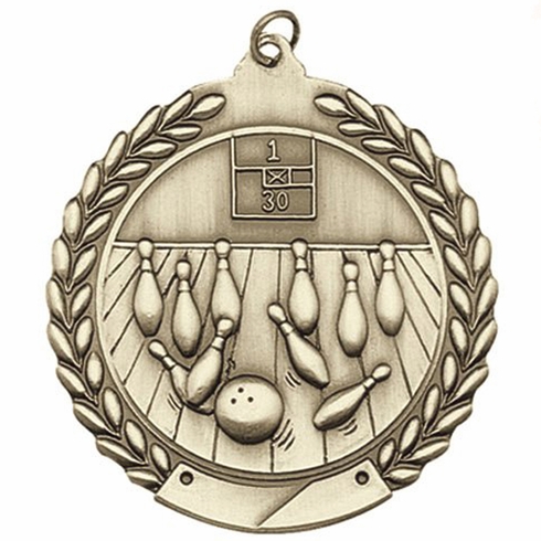 1-3/4 Inch Customizable 3D Bowling Medal in Brass, Silver, or Bronze