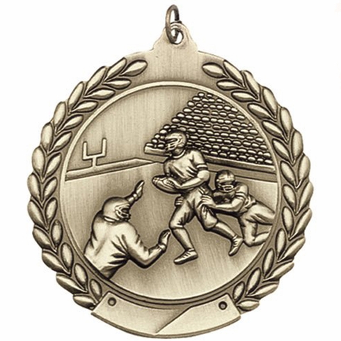 1-3/4 Inch Customizable 3D Football Medal in Brass, Silver, or Bronze.