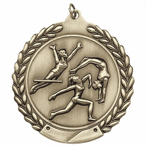 1-3/4 Inch Customizable 3D Gymnastics Medal in Brass, Silver, or Bronze