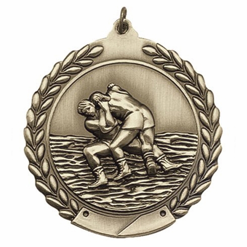 1-3/4 Inch Customizable 3D Wrestling Medal in Brass, Silver, or Bronze