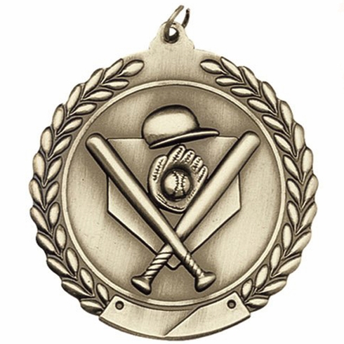 1-3/4 Inch Customizable Baseball Themed 3D Sports Medal in Brass, Silver, or Bronze