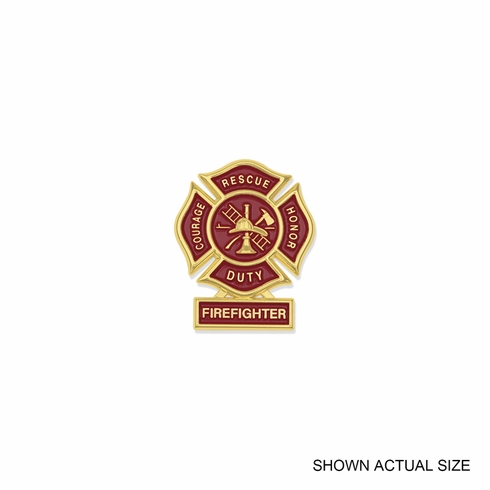 1-3/4 Inch Firefighter Maltese Cross Fire Shield Soft Epoxy Enameled Carded Lapel Pin