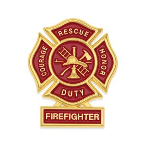 1-3/4 Inch Firefighter Maltese Cross Fire Shield Soft Epoxy Enameled Carded Lapel Pin