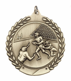 1-3/4 Inch Customizable 3D Football Medal in Brass, Silver, or Bronze.