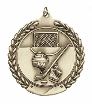 1-3/4 Inch Customizable 3D Hockey Medal in Brass, Silver, or Bronze