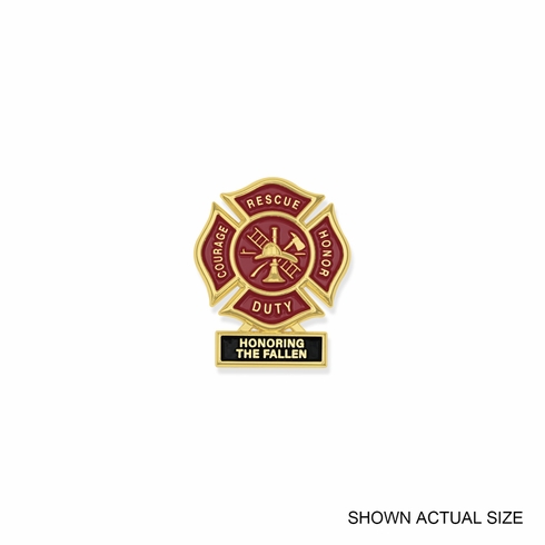 1-3/4 Inch "Honoring The Fallen" Firefighter Maltese Cross Fire Shield Soft Epoxy Enameled Carded Lapel Pin