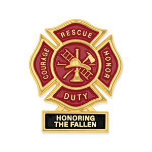 1-3/4 Inch "Honoring The Fallen" Firefighter Maltese Cross Fire Shield Soft Epoxy Enameled Carded Lapel Pin