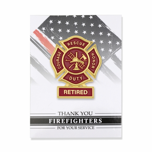 1-3/4 Inch "Retired" Firefighter Maltese Cross Fire Shield Soft Epoxy Enameled Carded Lapel Pin