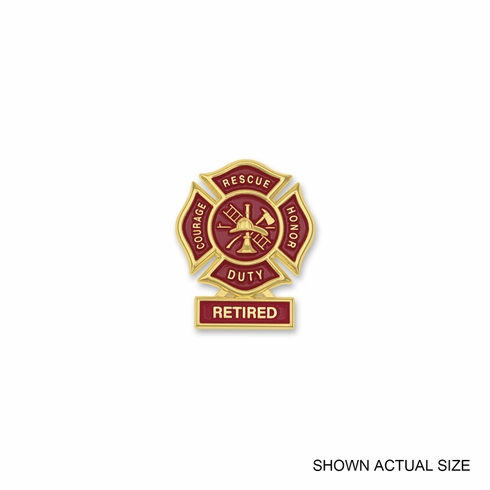 1-3/4 Inch "Retired" Firefighter Maltese Cross Fire Shield Soft Epoxy Enameled Carded Lapel Pin