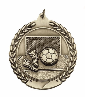 1-3/4 Inch 3D Soccer Medal in Brass, Silver, or Bronze with Customizable Back