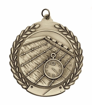 1-3/4 Inch 3D Swimming Themed Medal in Brass, Silver, or Bronze with Customizable Back