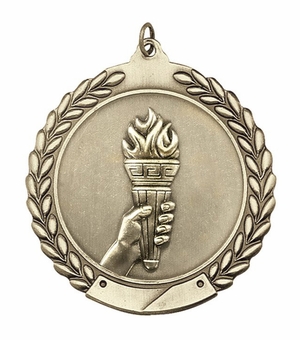 1-3/4 Inch Customizable 3D Die-Cast Medal with Torch Theme in Brass, Silver, or Bronze