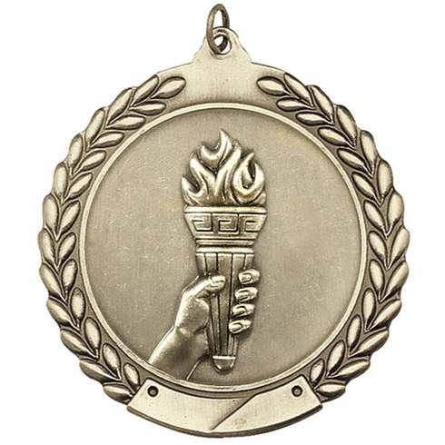 1-3/4 Inch Customizable 3D Die-Cast Medal with Torch Theme in Brass, Silver, or Bronze