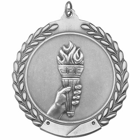1-3/4 Inch Customizable 3D Die-Cast Medal with Torch Theme in Brass, Silver, or Bronze