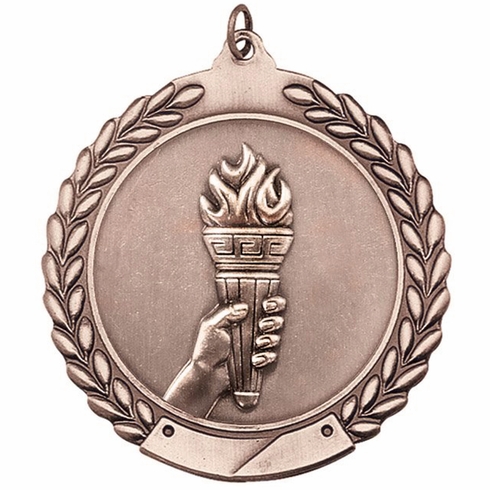 1-3/4 Inch Customizable 3D Die-Cast Medal with Torch Theme in Brass, Silver, or Bronze