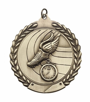 1-3/4 Inch Customizable 3D Track Themed Sports Medal in Brass, Silver, or Bronze