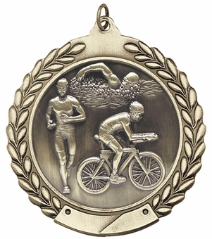 1-3/4 Inch Customizable 3D Triathalon Medal in Brass, Silver, or Bronze
