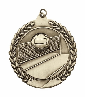 1-3/4 Inch 3D Volleyball Medal in Brass, Silver, or Bronze with Customizable Back