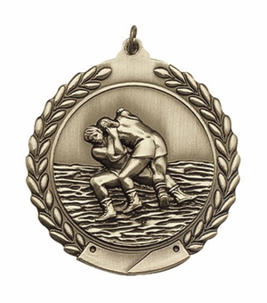 1-3/4 Inch Customizable 3D Wrestling Medal in Brass, Silver, or Bronze