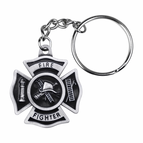 1-3/8 INCH FIREFIGHTER MALTESE CROSS PEWTER KEY CHAIN
