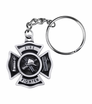 1-3/8 INCH FIREFIGHTER MALTESE CROSS PEWTER KEY CHAIN